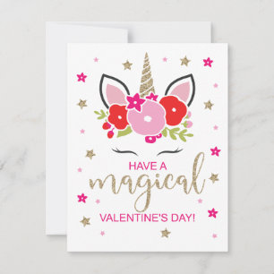 Einhorn Valentinstag-Karte Gold Rot und Rosa Feiertagskarte