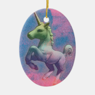 Einhorn-Verzierung - Oval (Kuchen-Rosa) Keramikornament