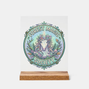 Einhorn-Wald-Magie-Gesellschaft Grafikdesign Weiß Acrylschild