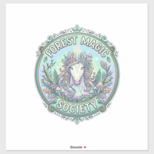 Einhorn-Wald-Magie-Gesellschaft Grafikdesign Weiß Aufkleber