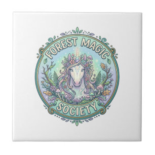Einhorn-Wald-Magie-Gesellschaft Grafikdesign Weiß Fliese
