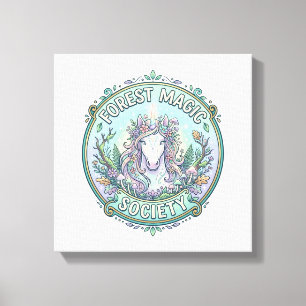 Einhorn-Wald-Magie-Gesellschaft Grafikdesign Weiß  Leinwanddruck