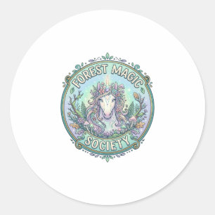 Einhorn-Wald-Magie-Gesellschaft Grafikdesign Weiß Runder Aufkleber