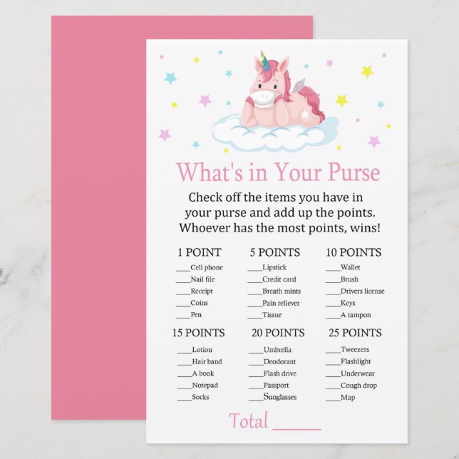 Einhorn Was ist in Ihrem Geldbörsenspiel? (Vorne/Hinten)