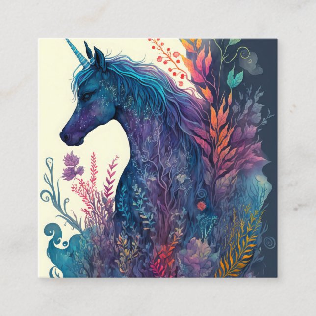 Einhorn, Wasserfarbe farbige Blume Telefonnummerkarte (Vorderseite)