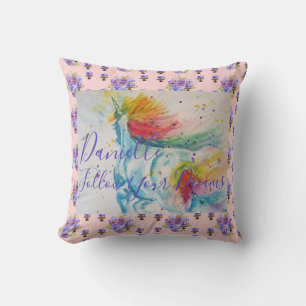 Einhorn-Wasserfarbe-Rosa-Blumen-Mädchen-Name-Decke Kissen