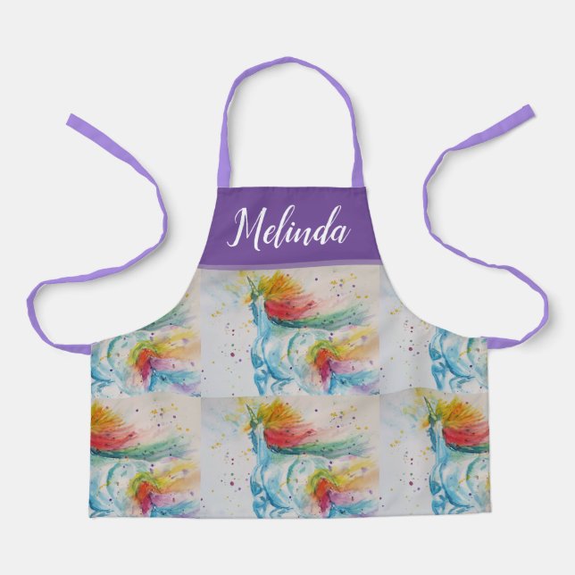 Einhorn Wasserfarben Malerei Lila Girls Schürze (Vorderseite)