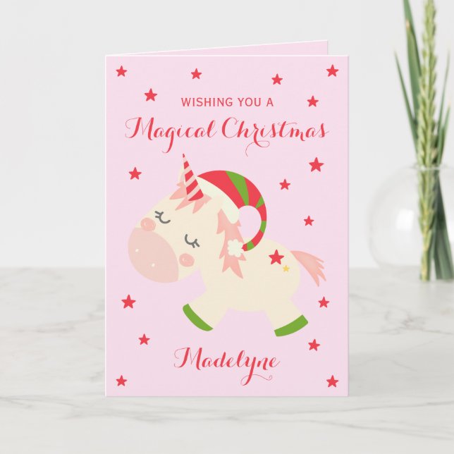 Einhorn Weihnachten Niedlich Personalisiert Rosa (Vorderseite)