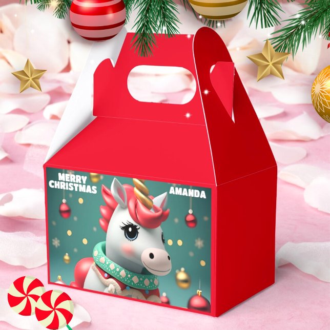 Einhorn Weihnachten Personalisiert Kids Party Rot Geschenkschachtel (Von Creator hochgeladen)