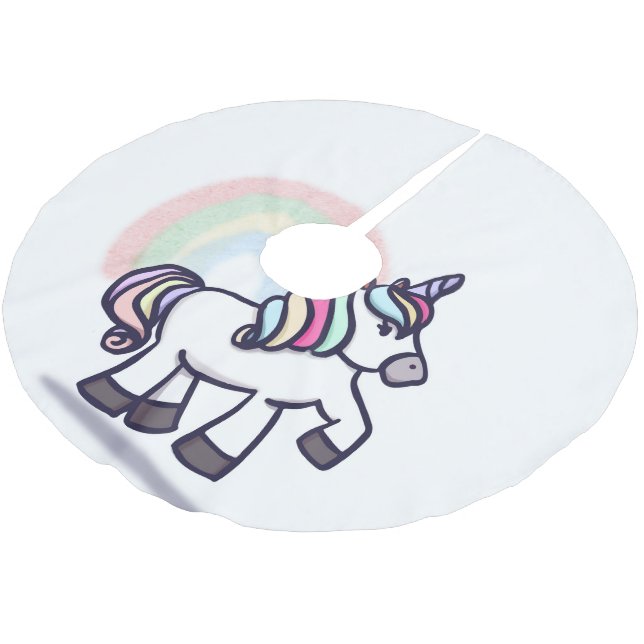 Einhorn-Weihnachten Polyester Weihnachtsbaumdecke (Schrägansicht)