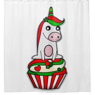 Einhorn-Weihnachts-Cupcake Duschvorhang