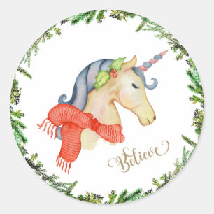 Einhorn-Weihnachtsaufkleber Runder Aufkleber