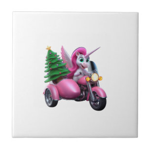 Einhorn-Weihnachtsbaum-fahrendes-Motorrad-Frauen-K Fliese
