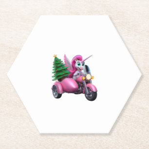 Einhorn-Weihnachtsbaum-fahrendes-Motorrad-Frauen-K Untersetzer