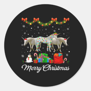 Einhorn Weihnachtsbaum Xmas Pajama Lights Tiere Runder Aufkleber