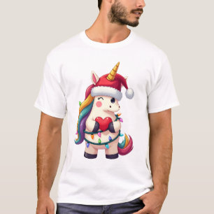 Einhorn-Weihnachtsmann-Mütze Weihnachts-T-Shirt (3 T-Shirt