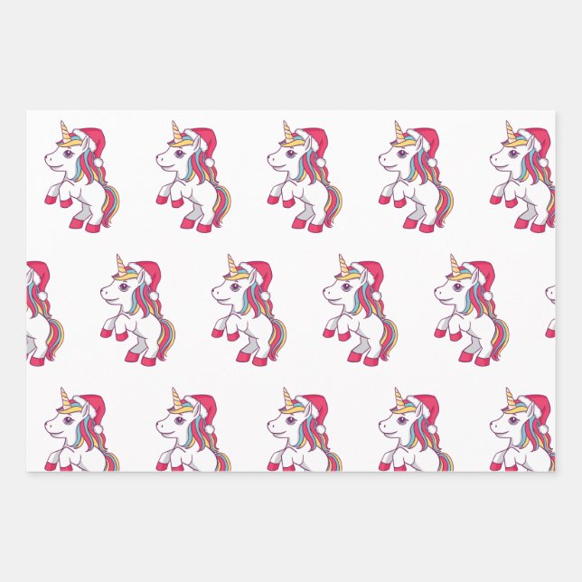 Einhorn Weihnachtswrapping Paper, Unicorn Geschenkpapier Set (Vorderseite)