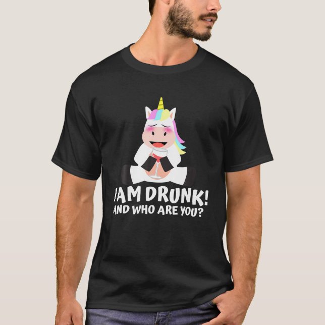 Einhorn Weinglas Betrunken Alkohol Party T-Shirt (Vorderseite)