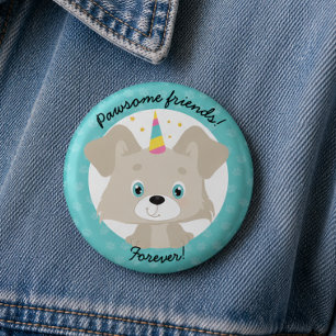 Einhorn-Welpen-Geburtstag Pawsome Friends Forever Button