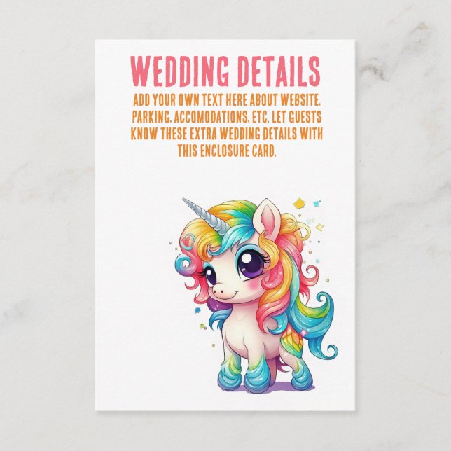 Einhorn Whimsical Magical Pink Wedding Details Begleitkarte (Vorderseite)