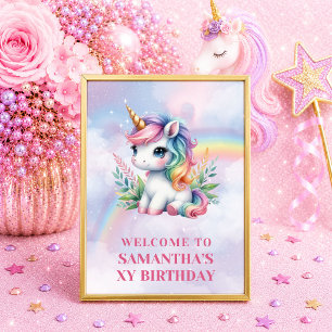 Einhorn Willkommensschild mit magischen Pastellfar Poster