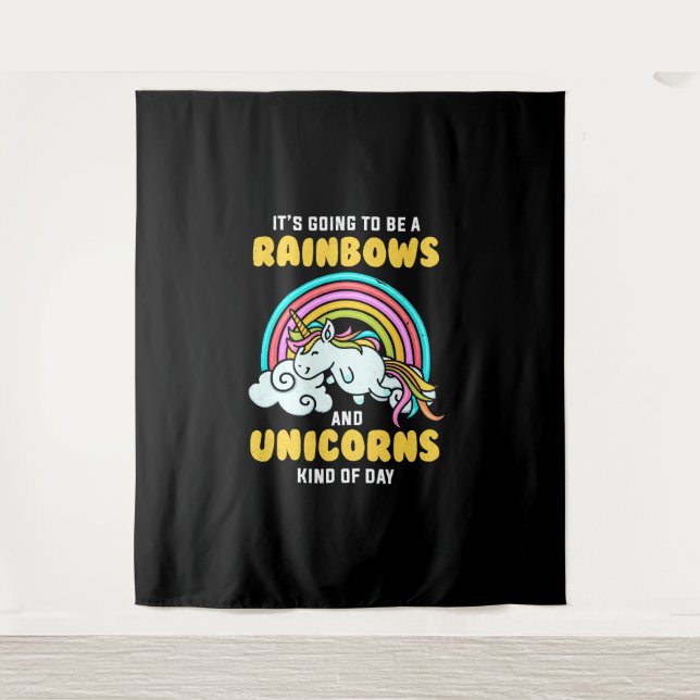 Einhorn wird ein Regenbogen und ein Einhorn Wandteppich (Vorderseite)