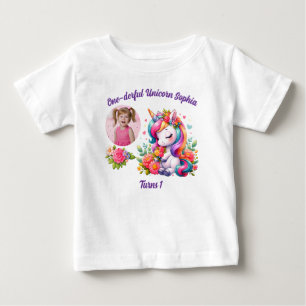 Einhorn-Wundervolles Magisches Blumen-Einjähriges Baby T-shirt