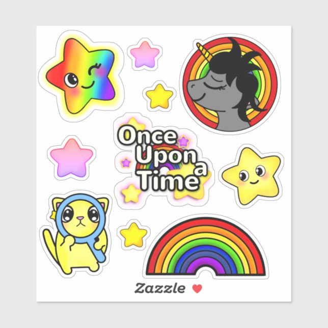 Einhorn wünscht mit Star Cat und Regenbogen Aufkleber (Blatt)