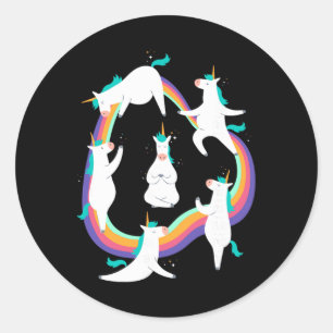 Einhorn-Yoga-Sonnengruß-Posen Regenbogen-Meme Runder Aufkleber