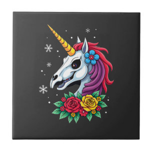 Einhorn Zucker-Schädel Mexikanische Kunst, Weihnac Fliese