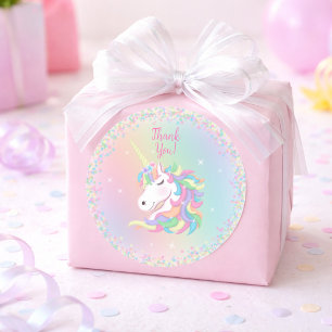 Einhorn zum Geburtstag Dankeschön im Pastell-Regen Runder Aufkleber