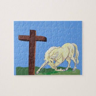 Einhornbeugen, um Christliches Rätsel zu überwinde