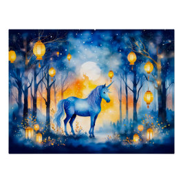 Einhorndrucke unter goldener Laterne Poster