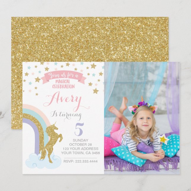Einhorneinladung mit Bild Einladung (Vorne/Hinten)