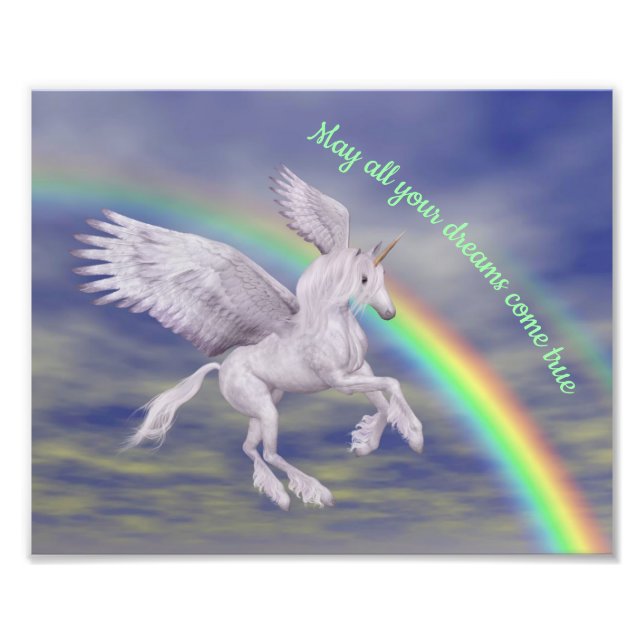 Einhornen über Regenbogenträume Inspiration Fotodruck (Vorne)