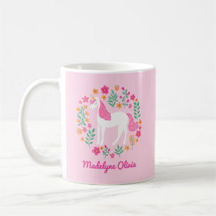 Einhornende Blume Niedlich Rosa Personalisierter N Kaffeetasse