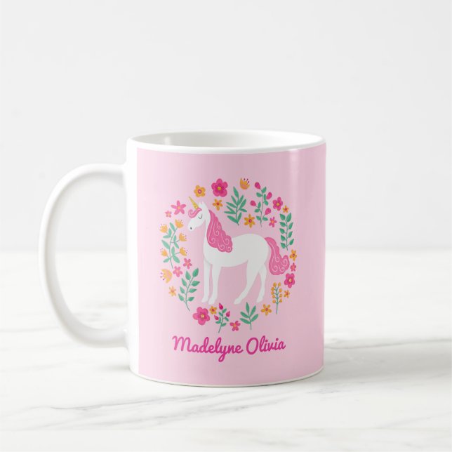Einhornende Blume Niedlich Rosa Personalisierter N Kaffeetasse (Links)