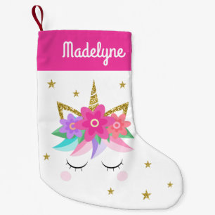 Einhornende Blume Sterne Personalisierter Name Ros Kleiner Weihnachtsstrumpf