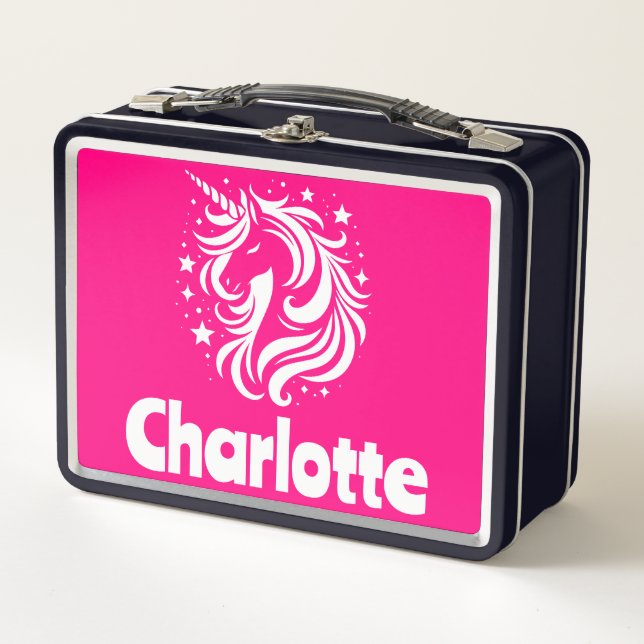 Einhornende Silhouette Rosa Metall Brotdose (Vorderseite)