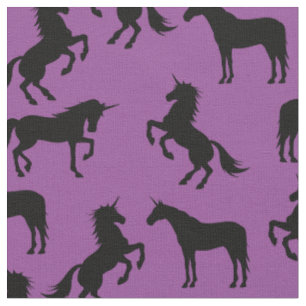 Einhornende Silhouetten Lila und schwarz Stoff
