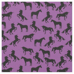 Einhornende Silhouetten Lila und schwarz Stoff