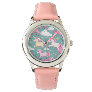Einhörner mit Wolken und Sternmustern Armbanduhr