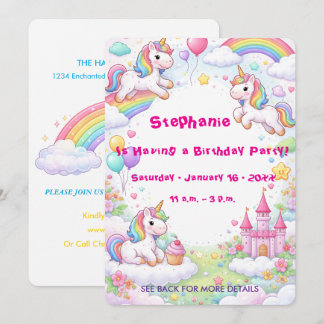 Einhörner & Regenbogen Pastell Kindergeburtstag Einladung