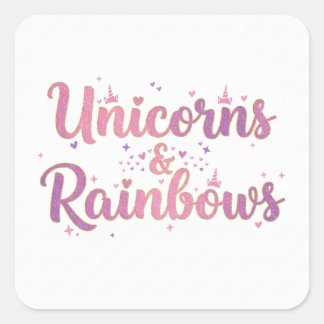 Einhörner & Regenbogen Quadratischer Aufkleber