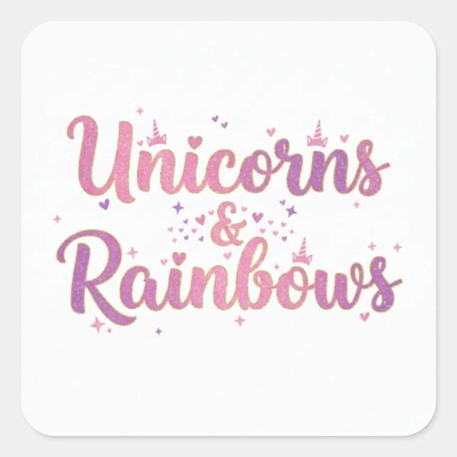 Einhörner & Regenbogen Quadratischer Aufkleber (Vorderseite)