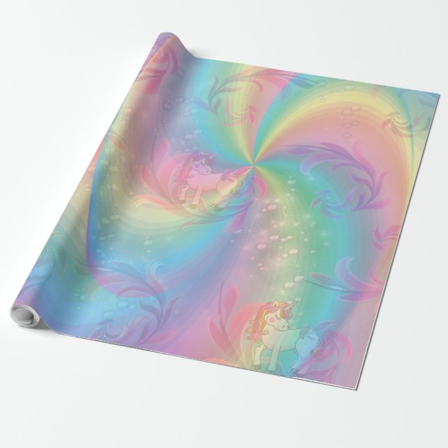 Einhörner, Regenbogenspiralen für Süsse-Kuchen-Mäd Geschenkpapier (Ungerollt)