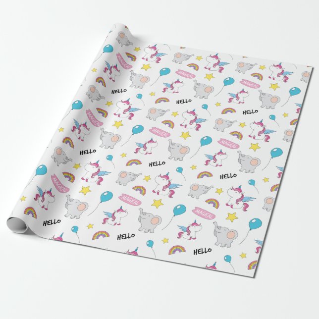 Einhörner und Elefanten Geschenkpapier (Ungerollt)
