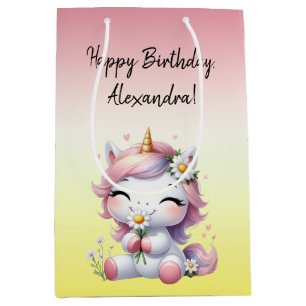 Einhörner und Gänseblümchen, "Happy Birthday" Mittlere Geschenktüte