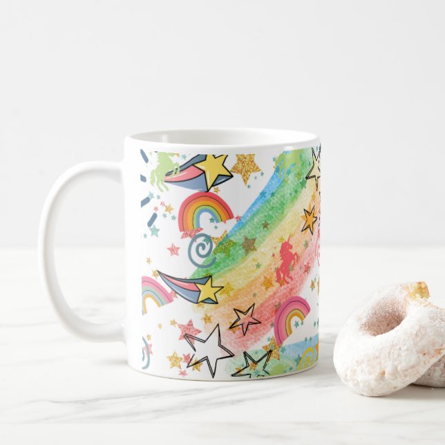 Einhörner und Regenbogen Kaffeetasse (Mit Donut)