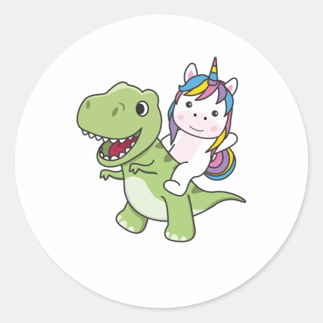 Einhornfahrten mit Niedlichen Dinosauriern auf Tre Runder Aufkleber (Vorderseite)